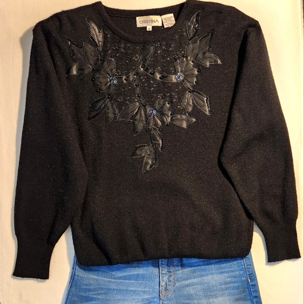 Vintage Cristina Black Sweater Size S - Picture 2 of 10